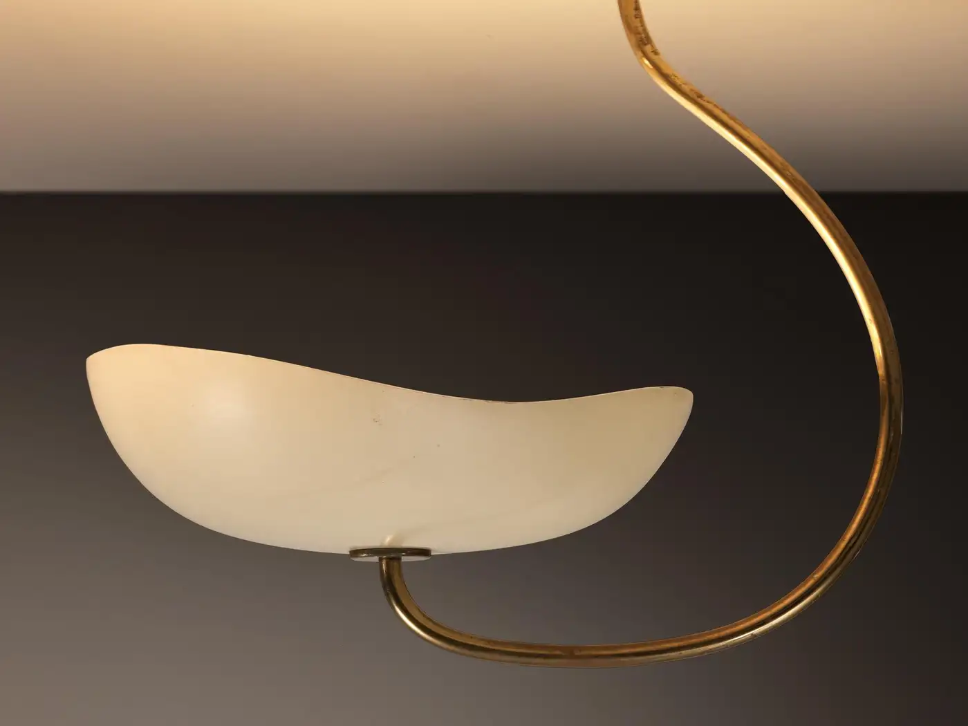 Lumen Organic Chandeliers in Brass with Cream Enameled Aluminum Shades 1950s