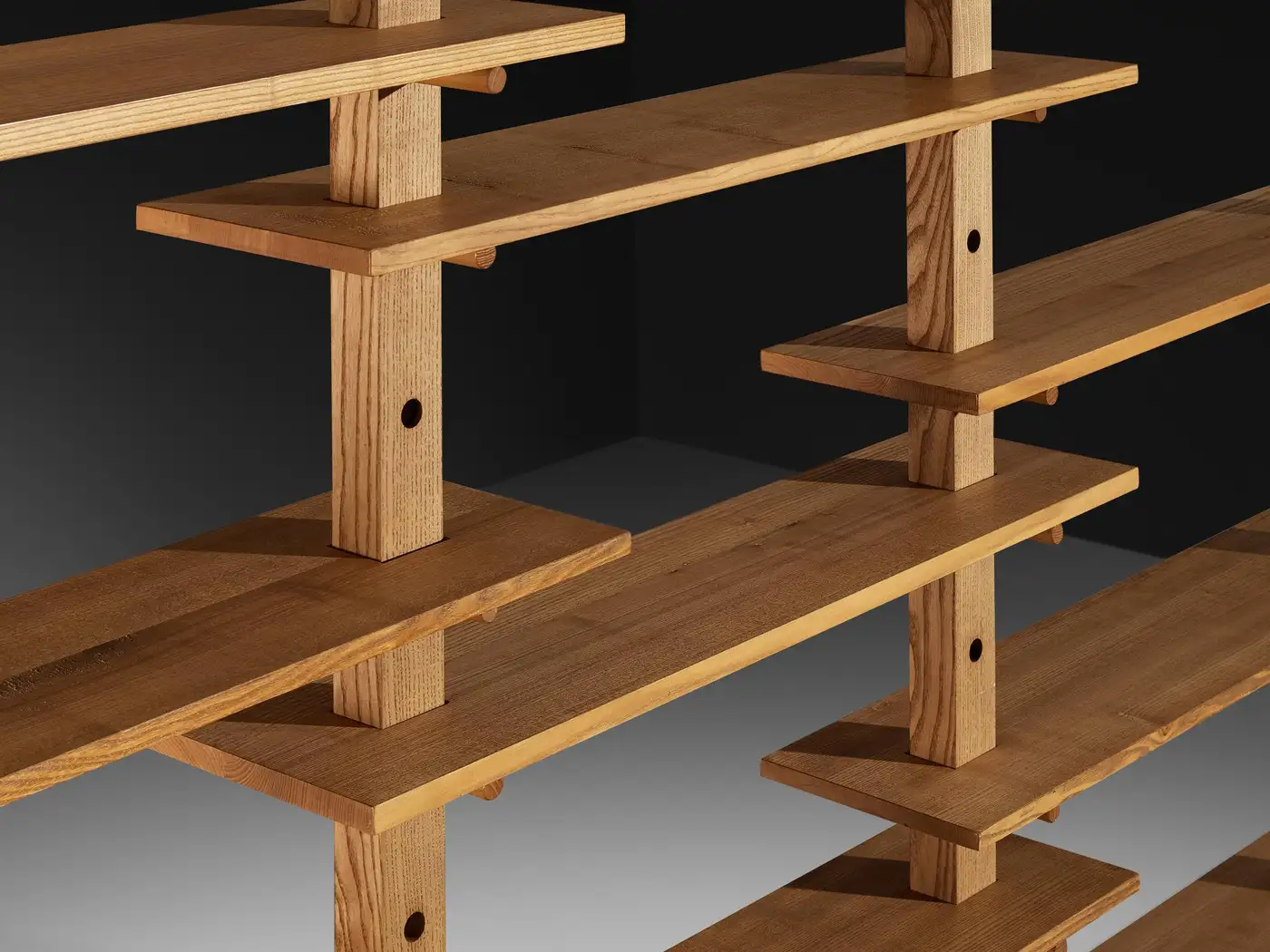 French Mid-Century Modern Bookcase or Shelf Unit in Solid Ash