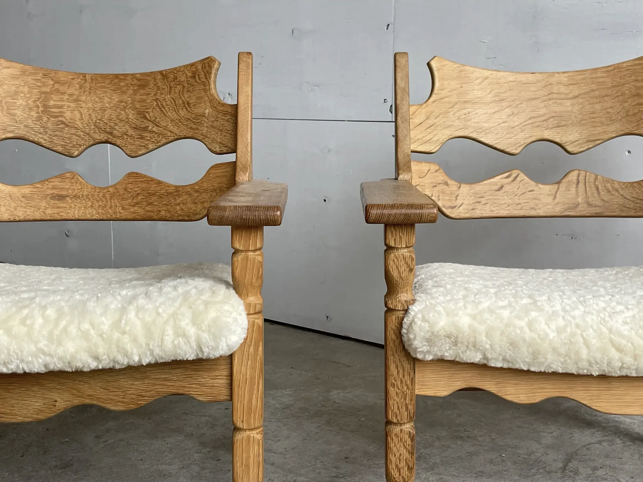 Vintage Danish “Razorblade” Oak Lounge Chairs by Henning Kjærnulf, 1960s, Set of 2
